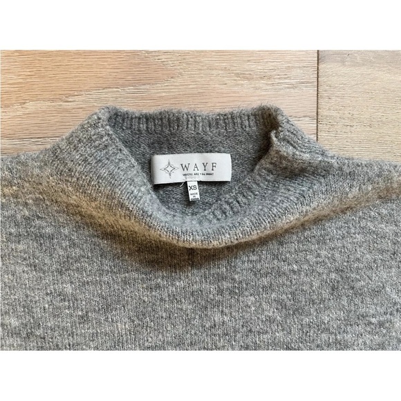 Wayf Front Tie Sweater Mock Neck light Grey Pullover Sz XS wool bland *Y10 - Picture 3 of 3